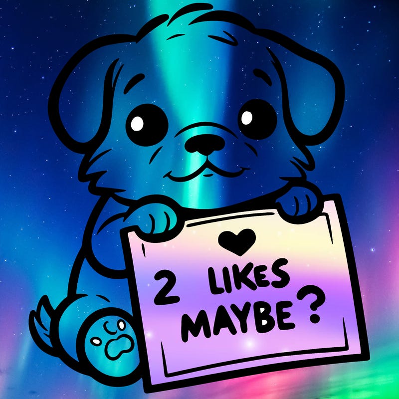 a puppy holding a sign that says 2 likes maybe?