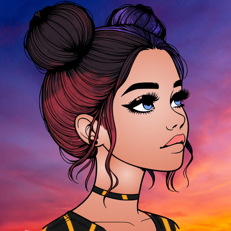 realistic girl with buns on the top of her head