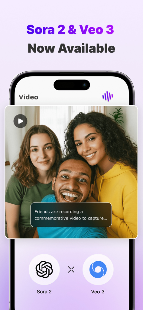 Aitubo: AI Video Generator - Aitubo app interface announcing the availability of Sora 2 and Veo 3 AI video generation models.