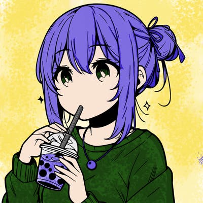 manga character drinking boba