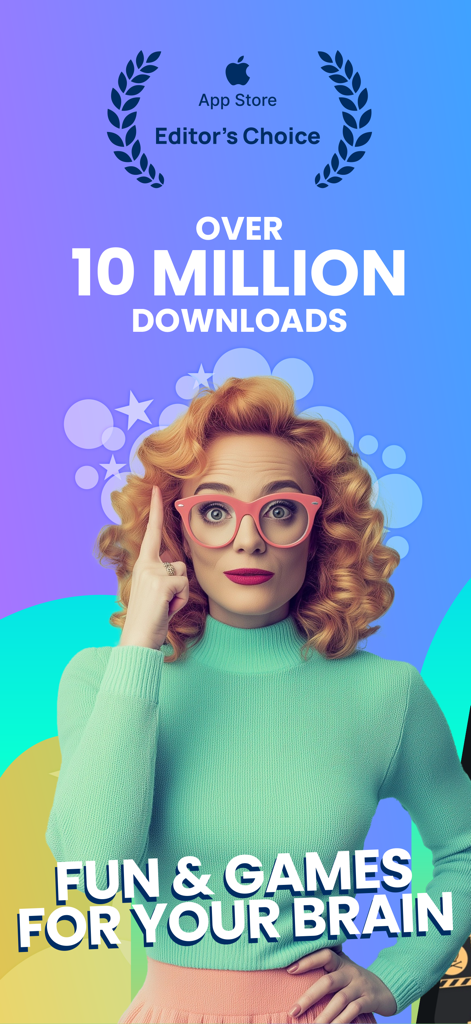 Promotional screen for Memorado brain training app showing 10 million downloads and Editor's Choice award.