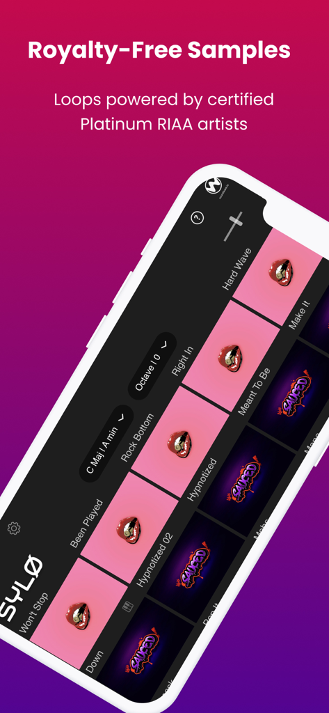 SYLO - AUV3 Sample Library - SYLO app interface displaying a selection of royalty-free music loops and samples
