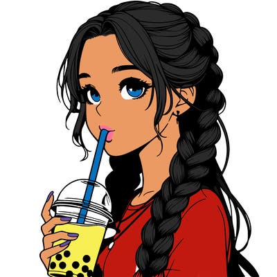 realistic girl with braided hair drinking boba