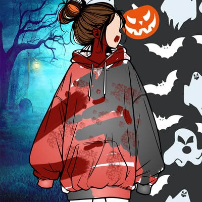 realistic girl with a oversized sweatshirt on and a bun