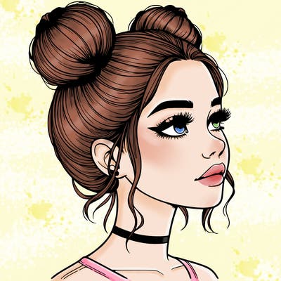 realistic girl with buns on the top of her head