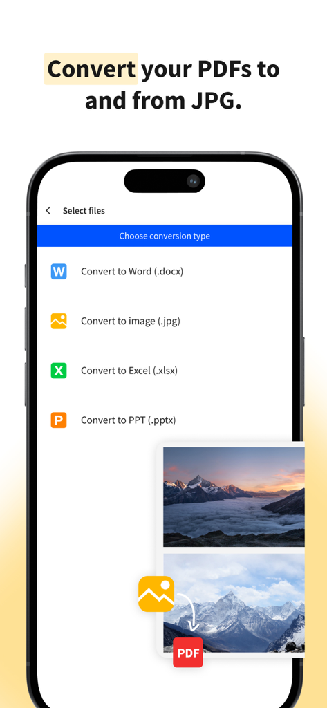 Smallpdf: Scanner & PDF Editor - Schermata dell'app Smallpdf che mostra opzioni per convertire PDF in Word, immagini, Excel e PPT