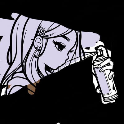 a realistic girl spray painting