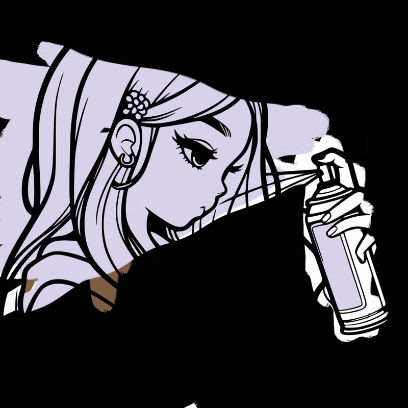 a realistic girl spray painting