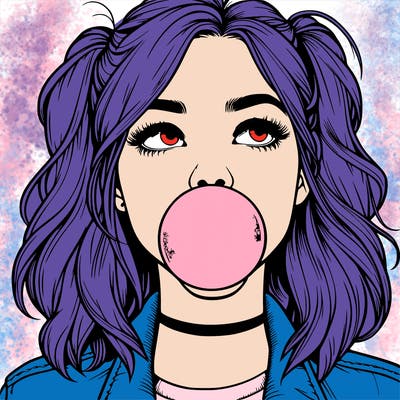 realististic girl blowing bubble -gum