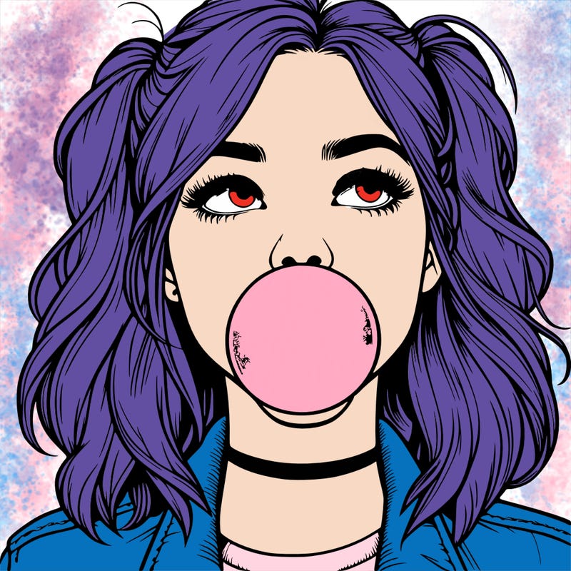 realististic girl blowing bubble -gum
