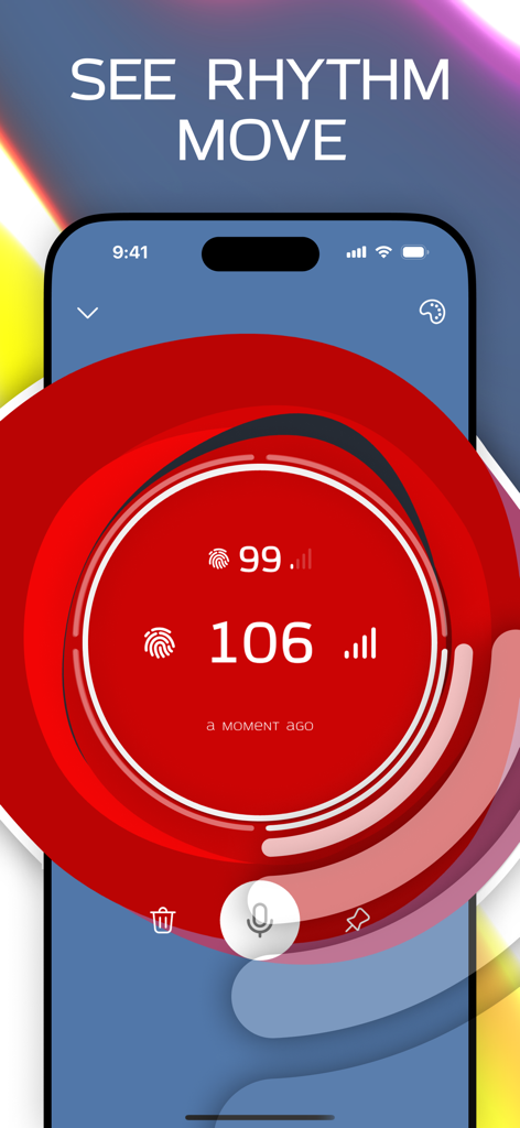 Live BPM: Tap Tempo & Counter - Interfaz de la aplicación Live BPM que muestra seguimiento de tempo en tiempo real y visualización de ritmo para músicos.