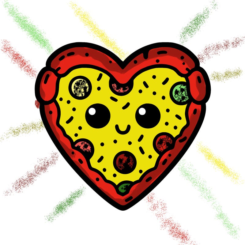 pizza in the shape of a heart with cute eyes