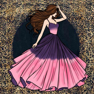 realistic woman with dress flowing in the wind