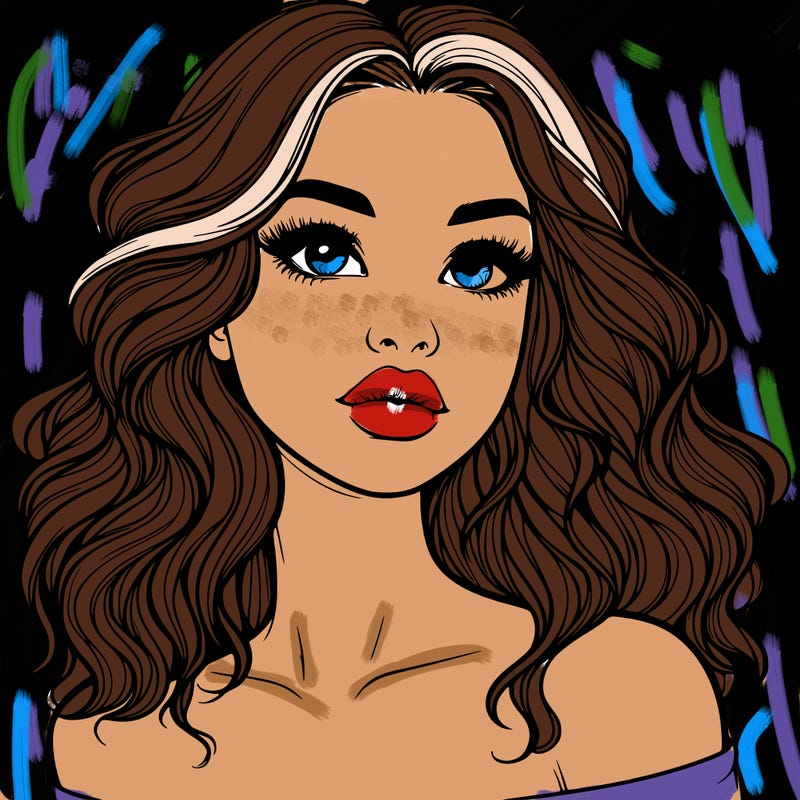 realistic girl with wavy hair and lips