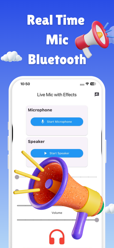 Live Mic to Bluetooh Speaker - Interface of Live Mic to Bluetooth Speaker app showing microphone and speaker controls