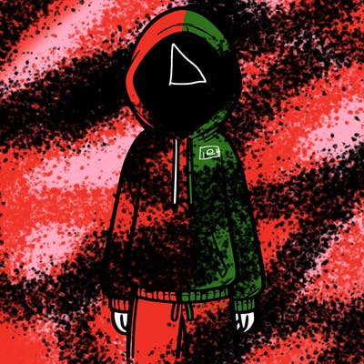 faceless girl in a tracksuit with a hood on and no hair