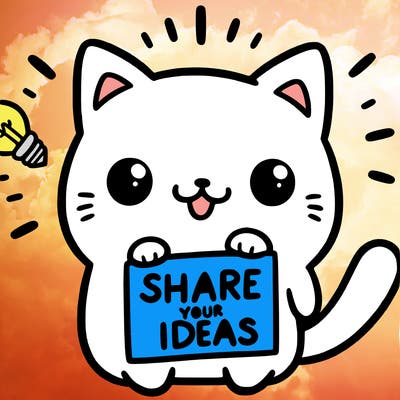 a cute cat saying share your ideas