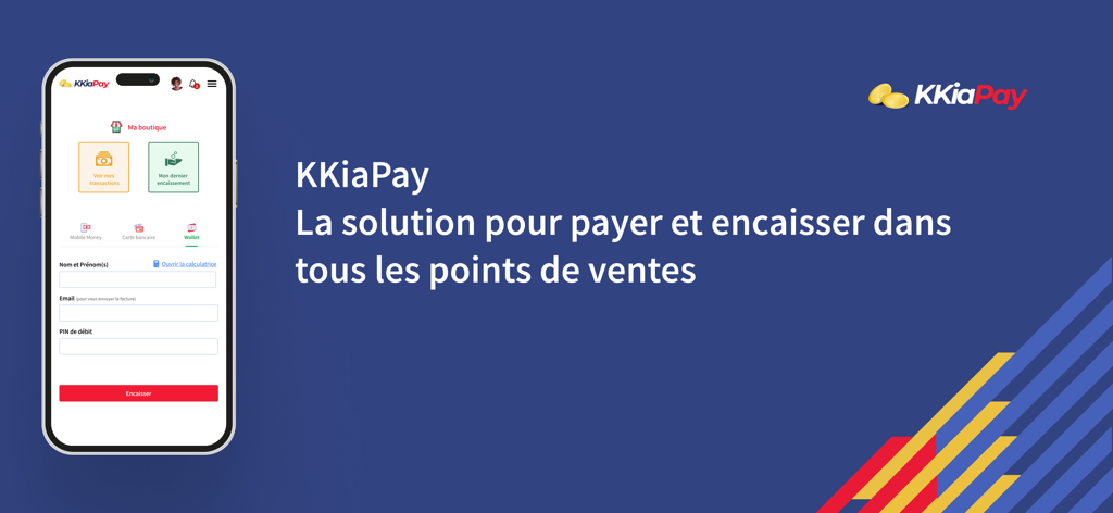 KKIAPAY - A smartphone displaying the KKIAPAY app interface for collecting mobile money and credit card payments