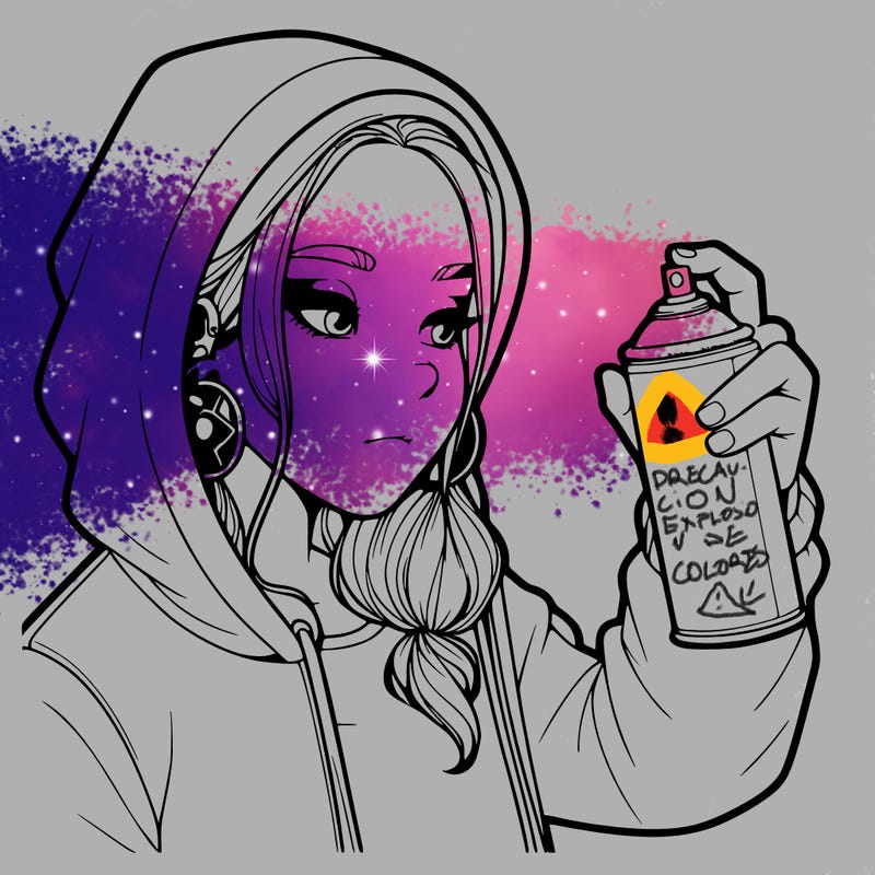 a realistic girl, spray painting