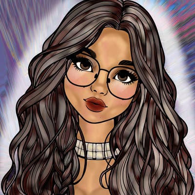 girl with long hair and freckles and glasses realistic