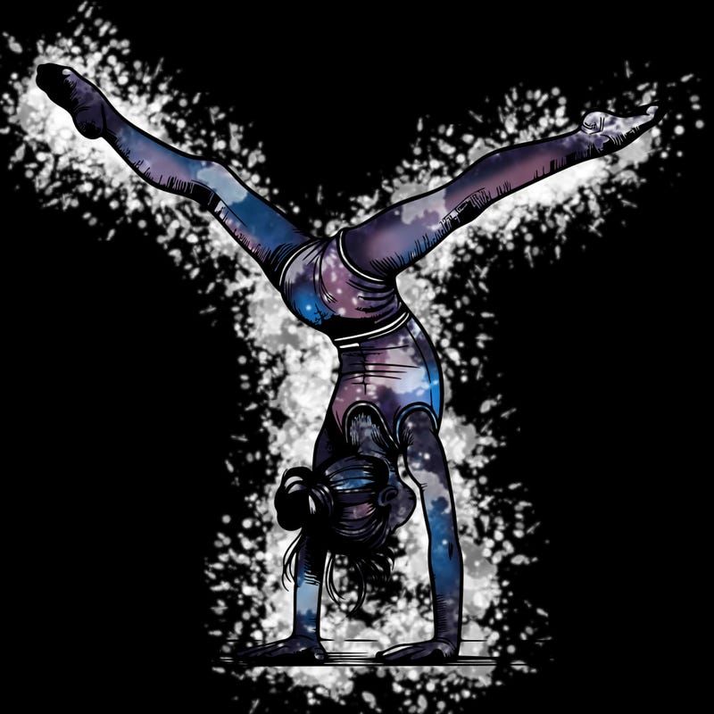 realistic gymnastic hand stand girl in four splits