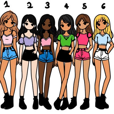 a group of girls wearing crop tops and shorts