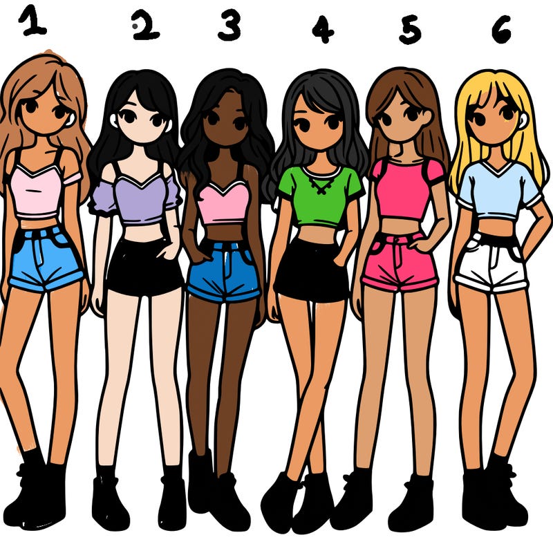 a group of girls wearing crop tops and shorts