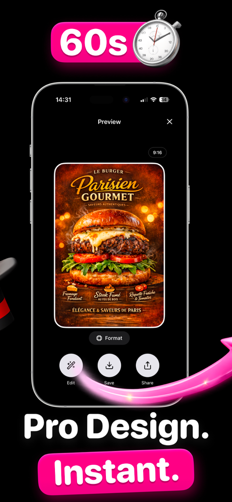 Un flyer de hamburguesa gourmet de alta calidad diseñado en 60 segundos usando la IA de FlyerLab