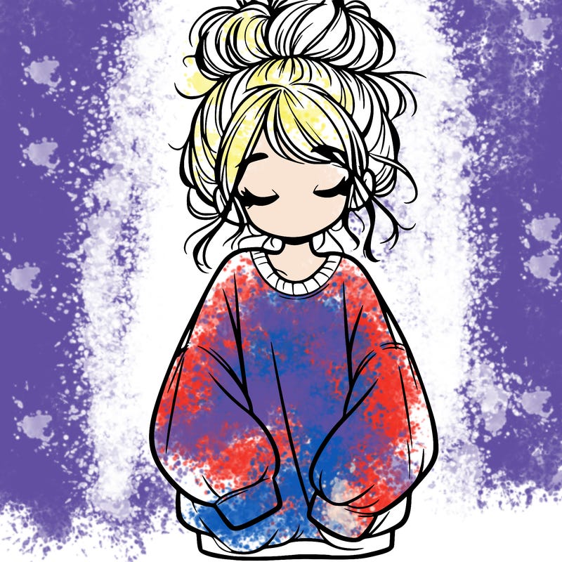 girl with baggy sweatshirt and messy bun