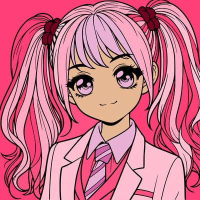 realistic girl with two ponytails and a suit on