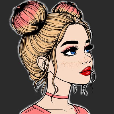 realistic girl with buns on the top of her head