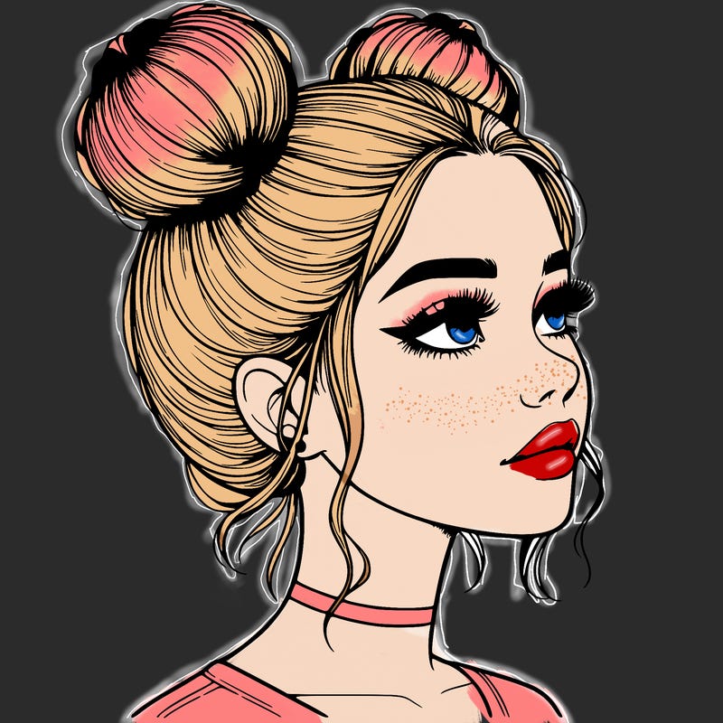 realistic girl with buns on the top of her head