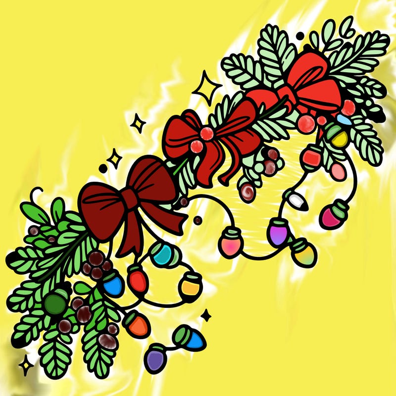 christmas garland: decorated with lights and ribbons..simple vector art