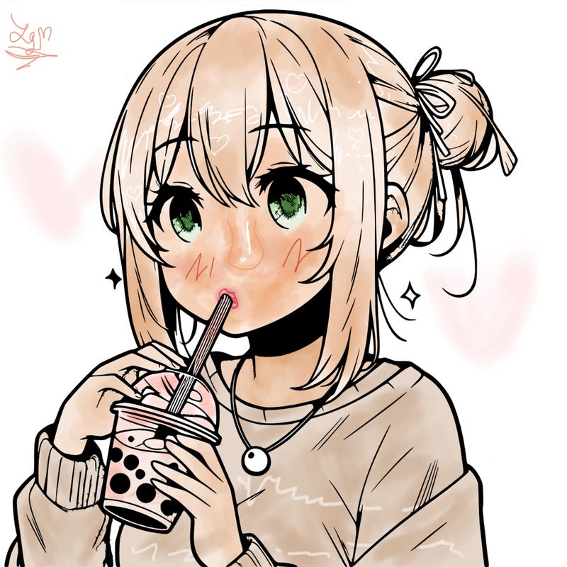 manga character drinking boba