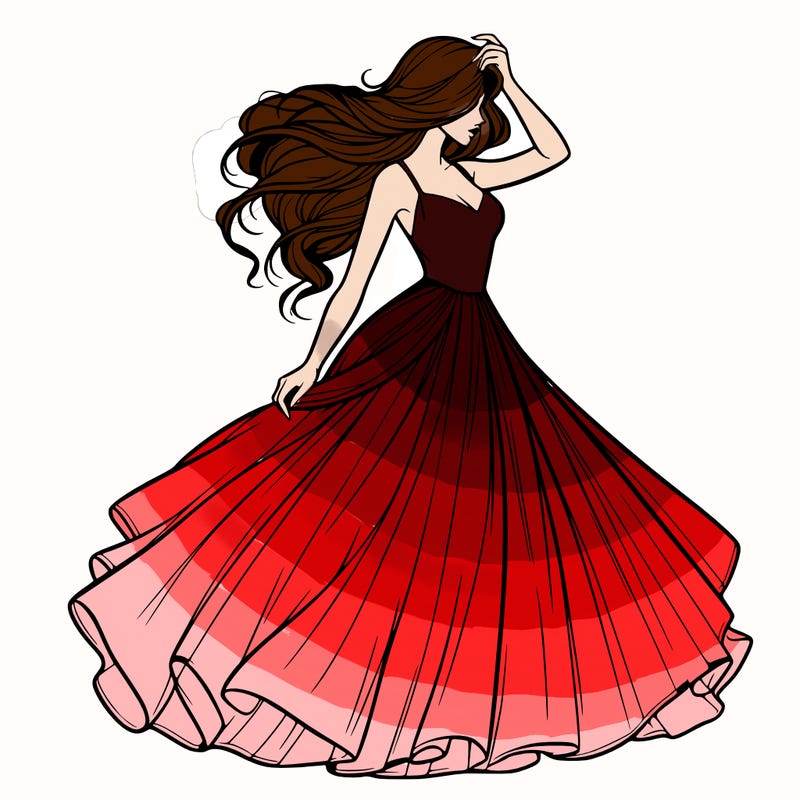 realistic woman with dress flowing in the wind