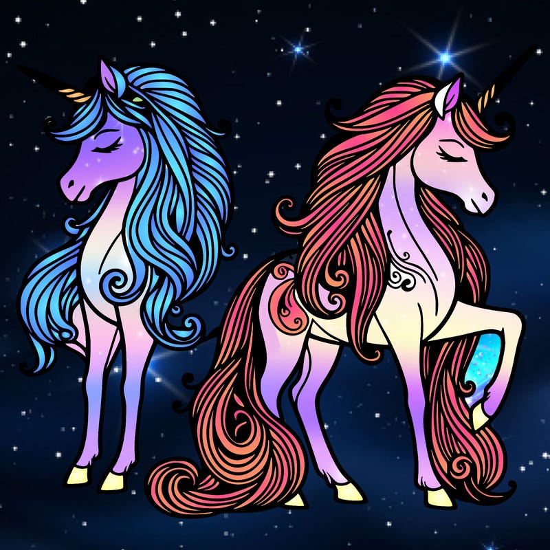 2 mystical unicorns detailed