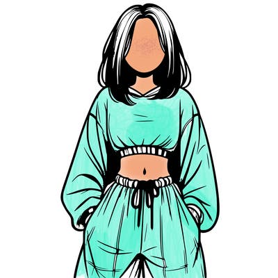 realistic girl faceless with baggy pants and a crop top