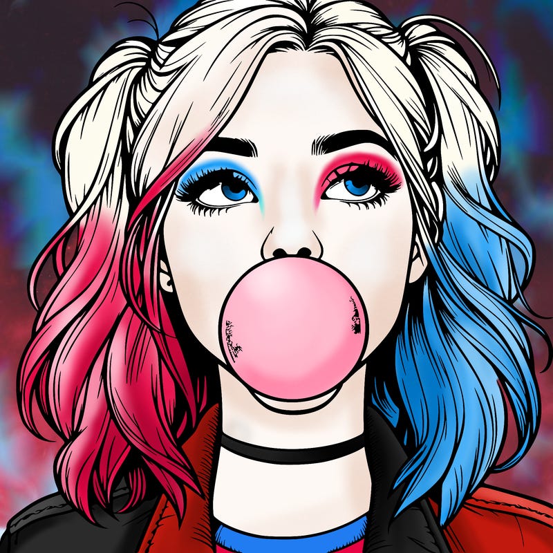 realististic girl blowing bubble -gum
