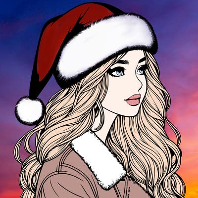 realistic girl in santa hat