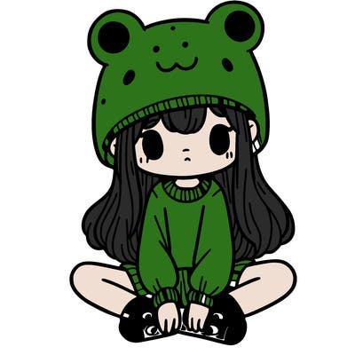 a girl wearing a frog hat and some frog socks