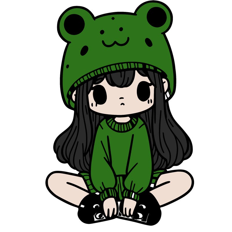 a girl wearing a frog hat and some frog socks