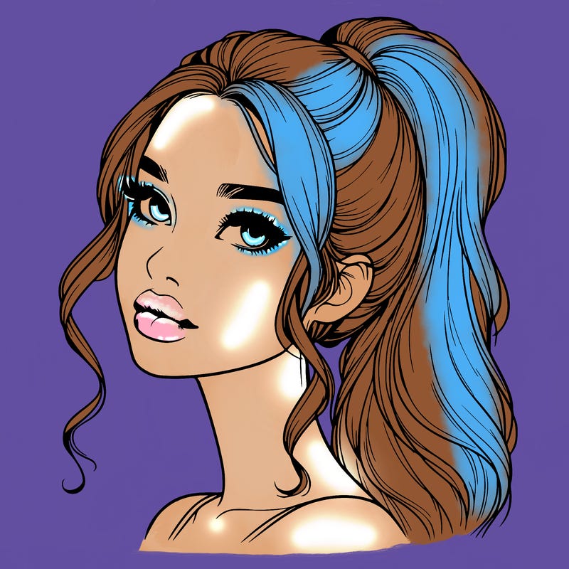 realistic girl with a ponytail on her hair and lips