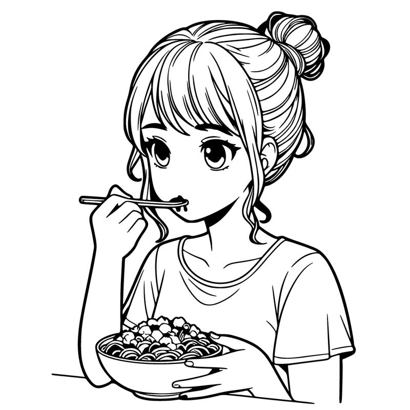 a realistic girl, eating food