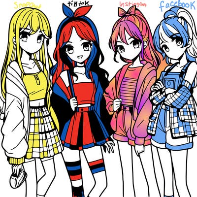 teen manga girls group of 4