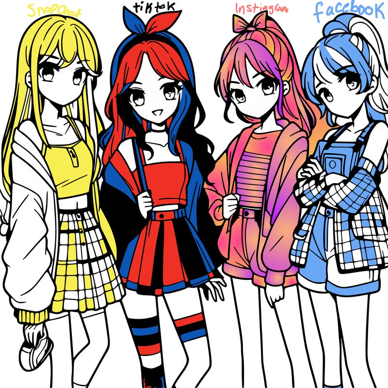 teen manga girls group of 4