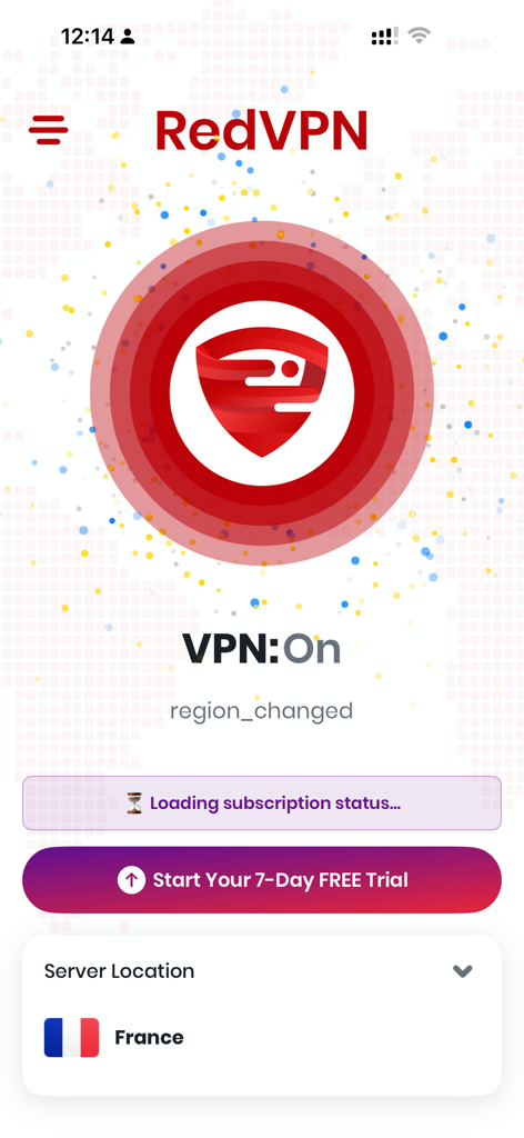RedVPN: Fast Unlimited VPN - Interfaz de la aplicación móvil RedVPN mostrando una conexión activa a un servidor en Francia