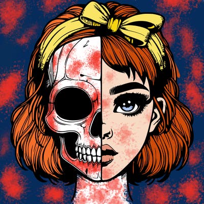 realistic girl with half skull mask