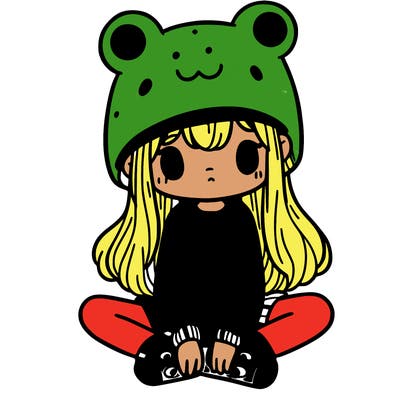 a girl wearing a frog hat and some frog socks