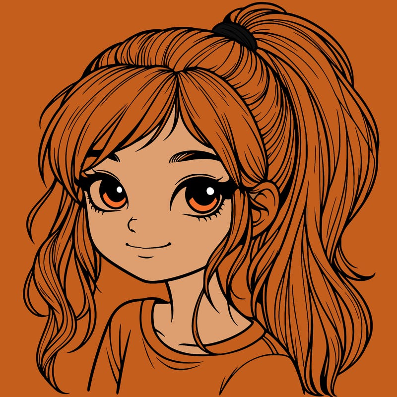 realistic girl with ponytail