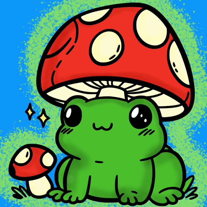 a cute frog with a mushroom hat